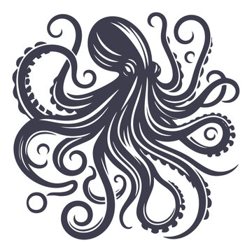 silhouette illustration of an octopus and kraken vector
