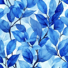 Seamless Blue Botanical Leaves Pattern