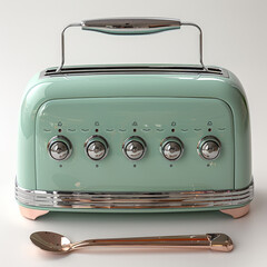 Retro Mint Green Toaster & Stainless Steel Tongs