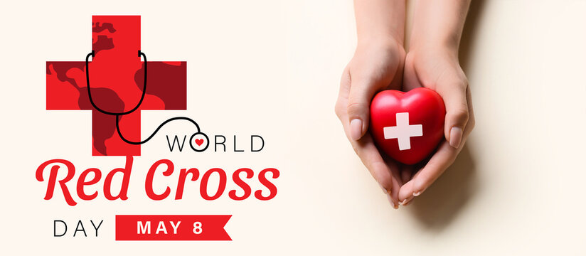 Woman holding red heart on color background, closeup. Donation concept