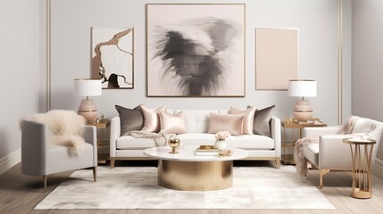 Modern living room interior composition with trendy palette and background  - obrazy, fototapety, plakaty