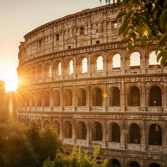 Fototapeta na wymiar Sunset Glow on the Colosseum in Rome, Italy