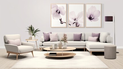 Modern living room interior composition with trendy palette and background 
