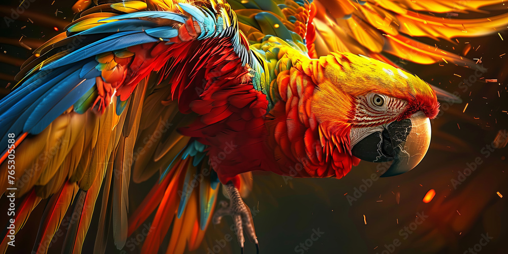 Canvas Prints beautiful parrot with golden, blue and red feathers, generative AI