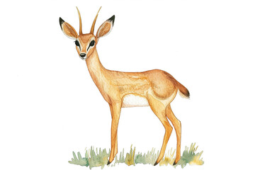 A Antelope cute hand draw watercolor white background. Cute animal vocabulary for kindergarten...