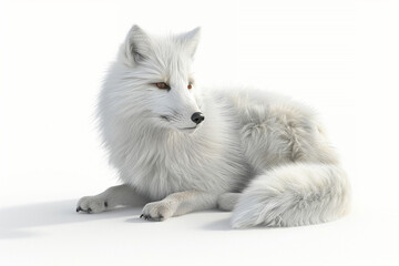 A Arctic fox 3d render white background. Cute animal vocabulary for kindergarten children concept.