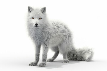 A Arctic fox 3d render white background. Cute animal vocabulary for kindergarten children concept.