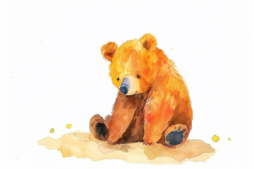 A Bear cute hand draw watercolor white background. Cute animal vocabulary for kindergarten children...