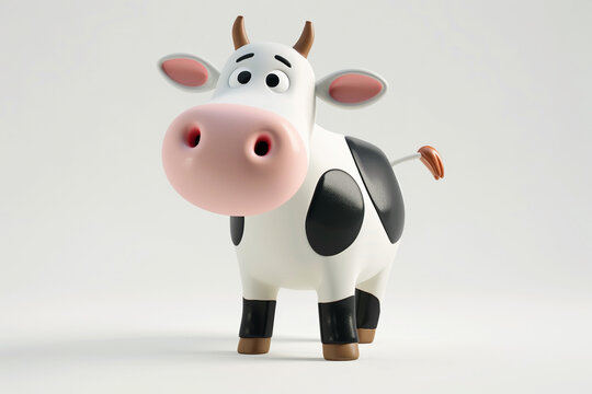 A Cow 3d render white background. Cute animal vocabulary for kindergarten children concept.
