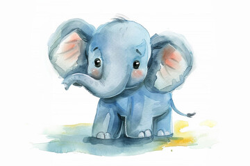 A Elephant cute hand draw watercolor white background. Cute animal vocabulary for kindergarten...