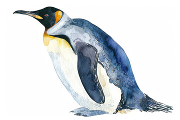A Emperor penguin cute hand draw watercolor white background. Cute animal vocabulary for...