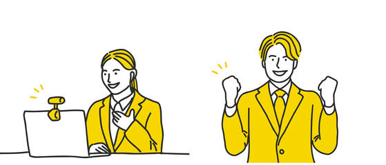 スーツを着た笑顔の就活生の男女