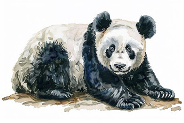 A Giant Panda cute hand draw watercolor white background. Cute animal vocabulary for kindergarten...
