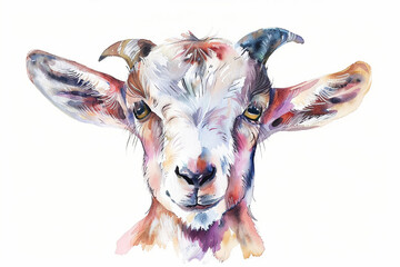 A Goat cute hand draw watercolor white background. Cute animal vocabulary for kindergarten children...
