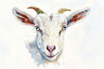 A Goat cute hand draw watercolor white background. Cute animal vocabulary for kindergarten children...
