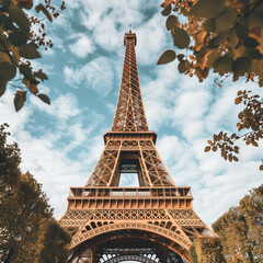Autumnal View of the Eiffel Tower Framed by Foliage