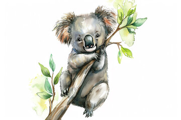 A Koala cute hand draw watercolor white background. Cute animal vocabulary for kindergarten...