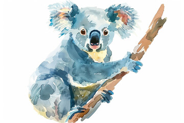 A Koala cute hand draw watercolor white background. Cute animal vocabulary for kindergarten children concept. - obrazy, fototapety, plakaty