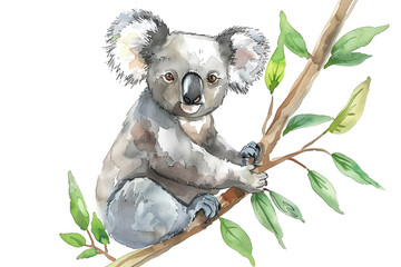 A Koala cute hand draw watercolor white background. Cute animal vocabulary for kindergarten...