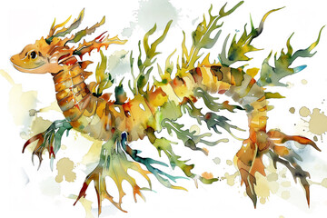 A Leafy sea dragon cute hand draw watercolor white background. Cute animal vocabulary for...
