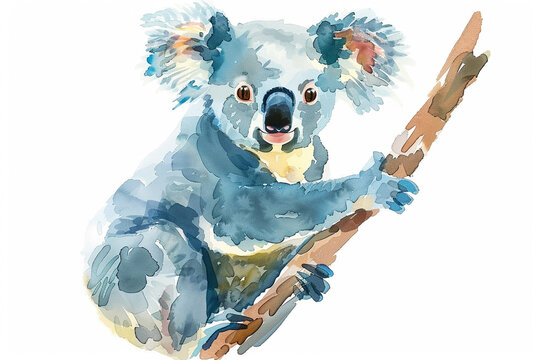 A Koala cute hand draw watercolor white background. Cute animal vocabulary for kindergarten children concept.