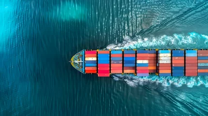 Fototapeten Aerial view container cargo ship, import export commerce business trade logistic and transportation of International by container cargo ship boat in the open sea, Freight shipping maritime. © Lucky Ai