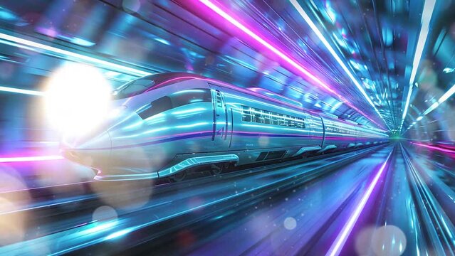 technology transportation background. artwork featuring a highspeed maglev train hurtling. seamless looping overlay 4k virtual video animation background