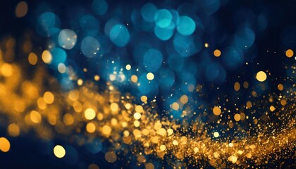 abstract background with dark blue and gold particles golden christmas light particles shine bokeh on a dark blue background gold foil texture concept