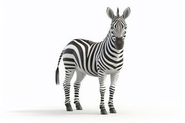 A Zebra 3d render white background. Cute animal vocabulary for kindergarten children concept.