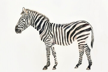 A Zebra cute hand draw watercolor white background. Cute animal vocabulary for kindergarten...