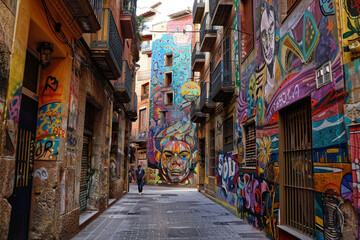 Fototapeta na wymiar Channel bohemian vibes in the artistic streets of Barcelona.