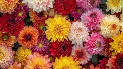 The vibrant fall blooms of chrysanthemums create a colorful natural backdrop.