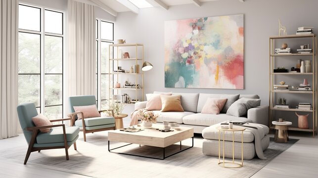 Interior composition of modern trending living room style 