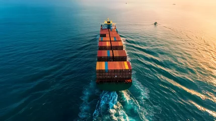 Foto auf Alu-Dibond Aerial view container cargo ship, import export commerce business trade logistic and transportation of International by container cargo ship boat in the open sea, Freight shipping maritime. © Lucky Ai