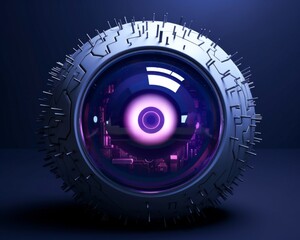 A conceptual exploration of the Binary alphabet as an integral part of a dynamic cyberpunk-inspired eye illustration  3d render - obrazy, fototapety, plakaty