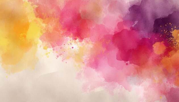 pink purple red and yellow watercolor paint splash or blotch background with fringe bleed wash and bloom design blobs of paint and old vintage watercolor paper texture grain