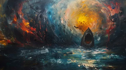 Tuinposter Expressive horror acrylic painting concept paying homage to the iconic works of renowned artists. A journey into the depths of terror. © taelefoto