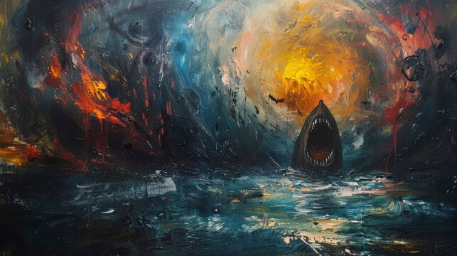Expressive horror acrylic painting concept paying homage to the iconic works of renowned artists. A journey into the depths of terror.