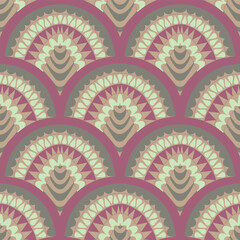 Scallop Seamless Design of Abstract Geometric Shapes in Mauve, Brown and Greens