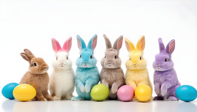 Colorful Easter bunnies isolated on white background