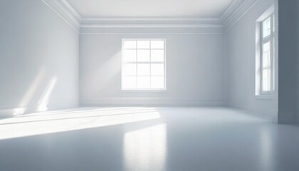 indoor interior empty white room with shining bright sunlight from the window blank room for background