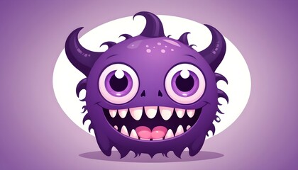 Happy Halloween. Monster head violet silhouette. Six eyes, teeth, tongue. Cute kawaii cartoon funny character. Baby kids collection. White background. Isolated. Flat design