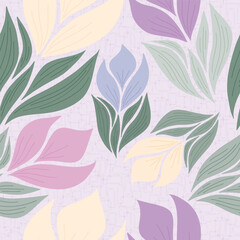 Fototapeta na wymiar Flowers in a Stylized Seamless Design Pink, Purple, Yellow and Green