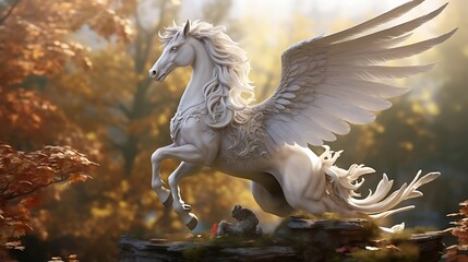 Tranquil Serenity: A Majestic Pegasus Finds Rest Atop the Majestic Mountain Peaks, Capturing a Moment of Peace Amidst Nature's Grandeur