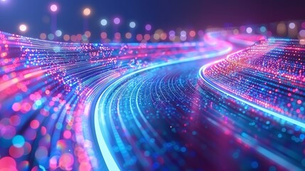 Digital network connecting stream and particle wave in information technology concept