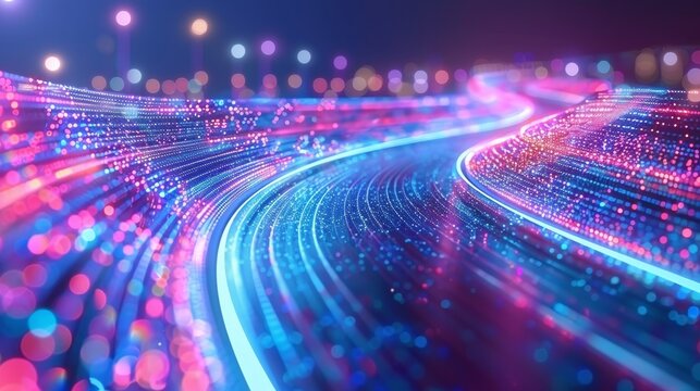 Digital network connecting stream and particle wave in information technology concept