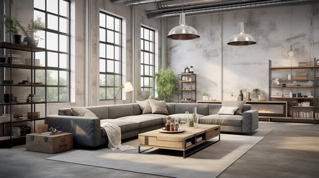 Interior composition of modern luxurious living room with sophisticated setting 