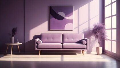 Minimalist, retro, contemporary composition of living room .purple tone on tone.
