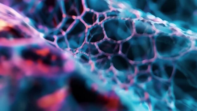 Microscopic images of a selfhealing material show layers of interconnected fibers resembling the structure of muscle tissue which can repair and regenerate itself after injury.