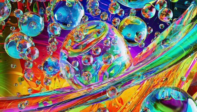 vibrant 3d render of abstract glass flow background with fluid forms and glass orbs a colorful background with a lot of bubbles and the word bubble